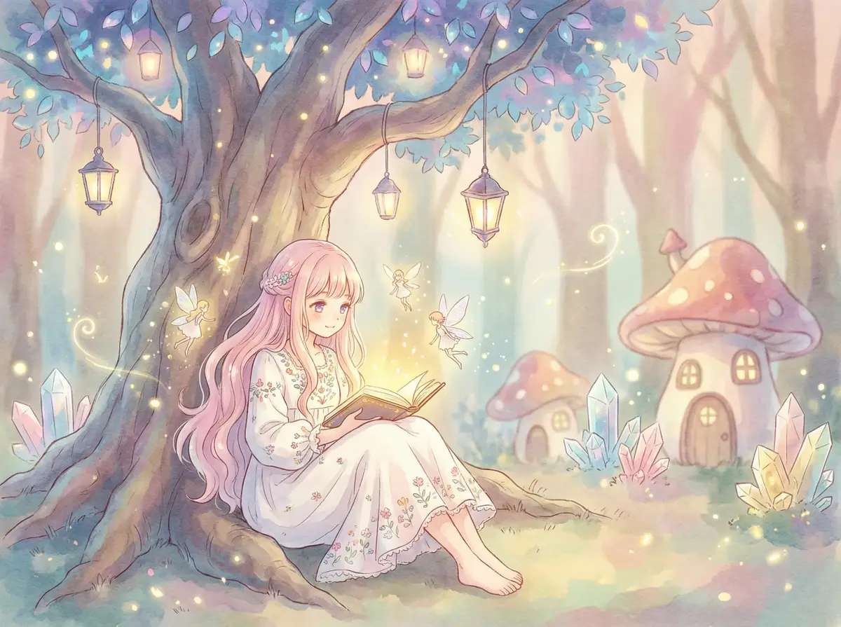 官场计中计 - 魔法森林中阅读故事书的粉发少女与精灵